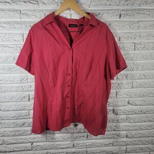 Avenue Womens Top 26 28 Plus Short Sleeve Collar Muted Red Button Up RED18E